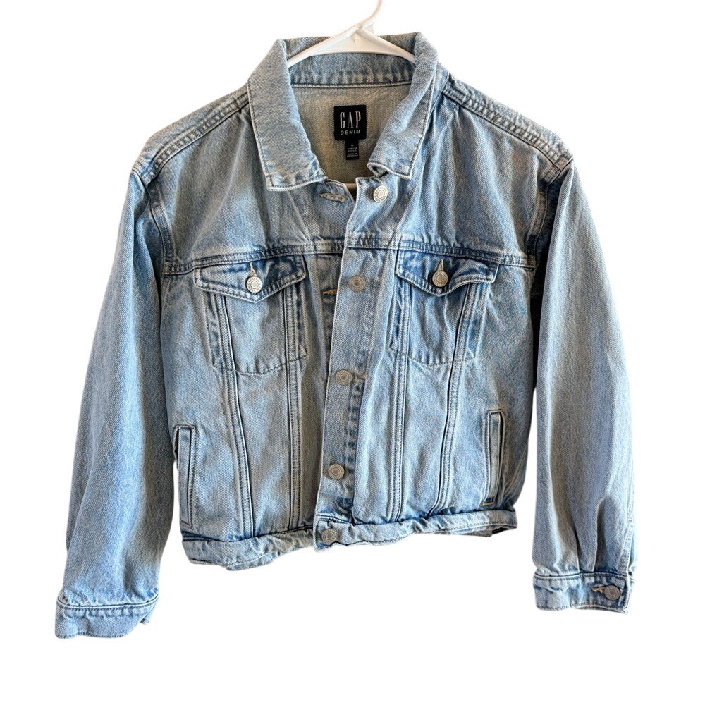 GAP Cropped Classic Blue Denim Jacket Medium Light Wash 100% Cotton